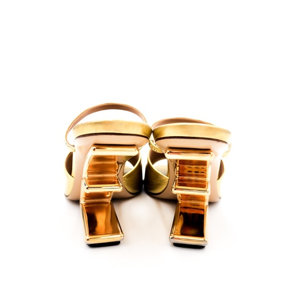 Fendi Gold Leather F Logo Slip-On Metal Heels Mules EU 37 - Picture 7 of 11